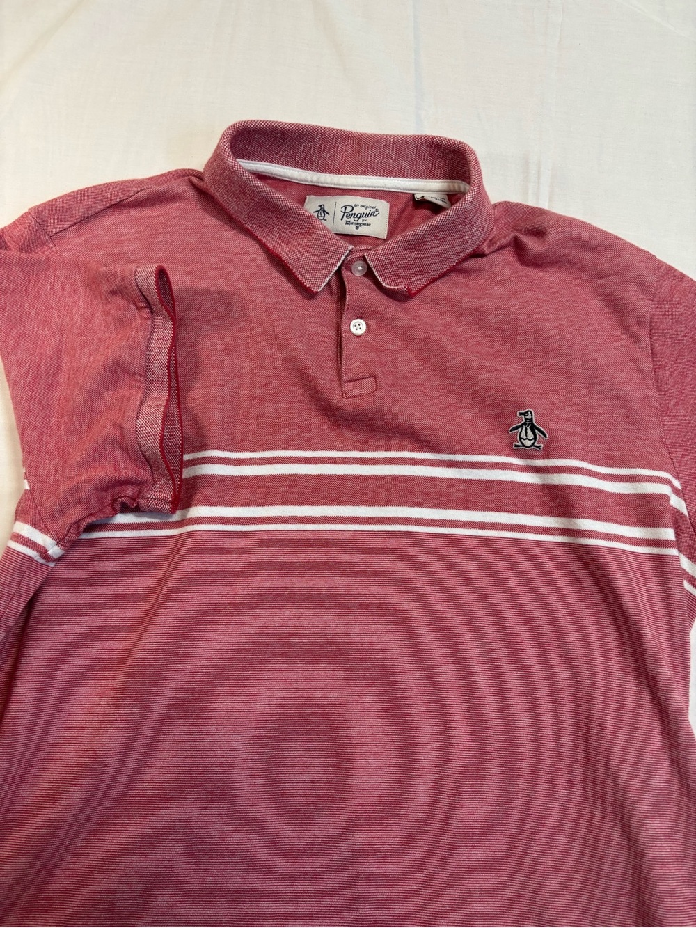 Original Penguin Men's Heathered Red Polo with White Stripe
